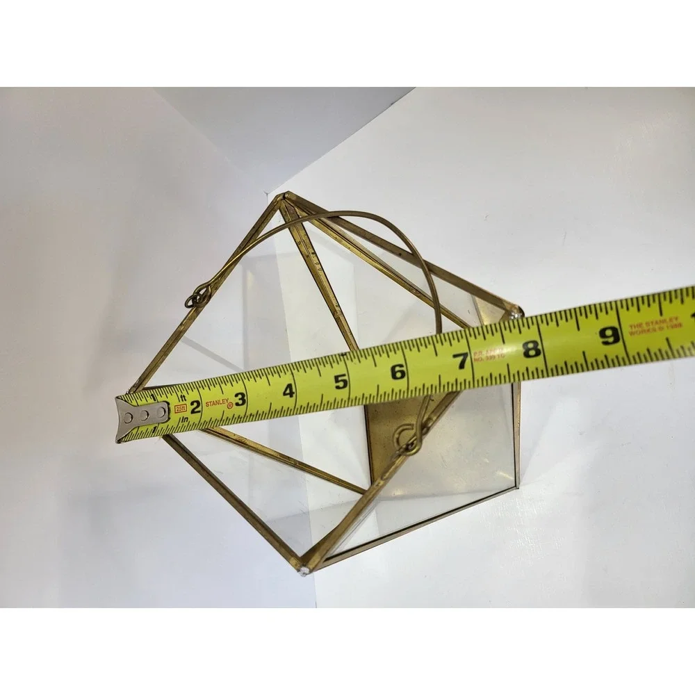 Gold Brass Geometric Glass Lantern Candle Holder Modern Wedding Decor 11.5 inch